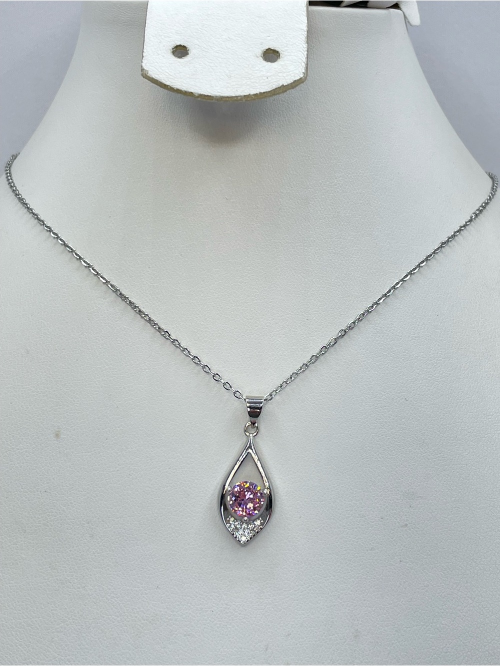 Swarovski Crystal Elements Pink Crystal Silver Teardrop Pendant Necklace